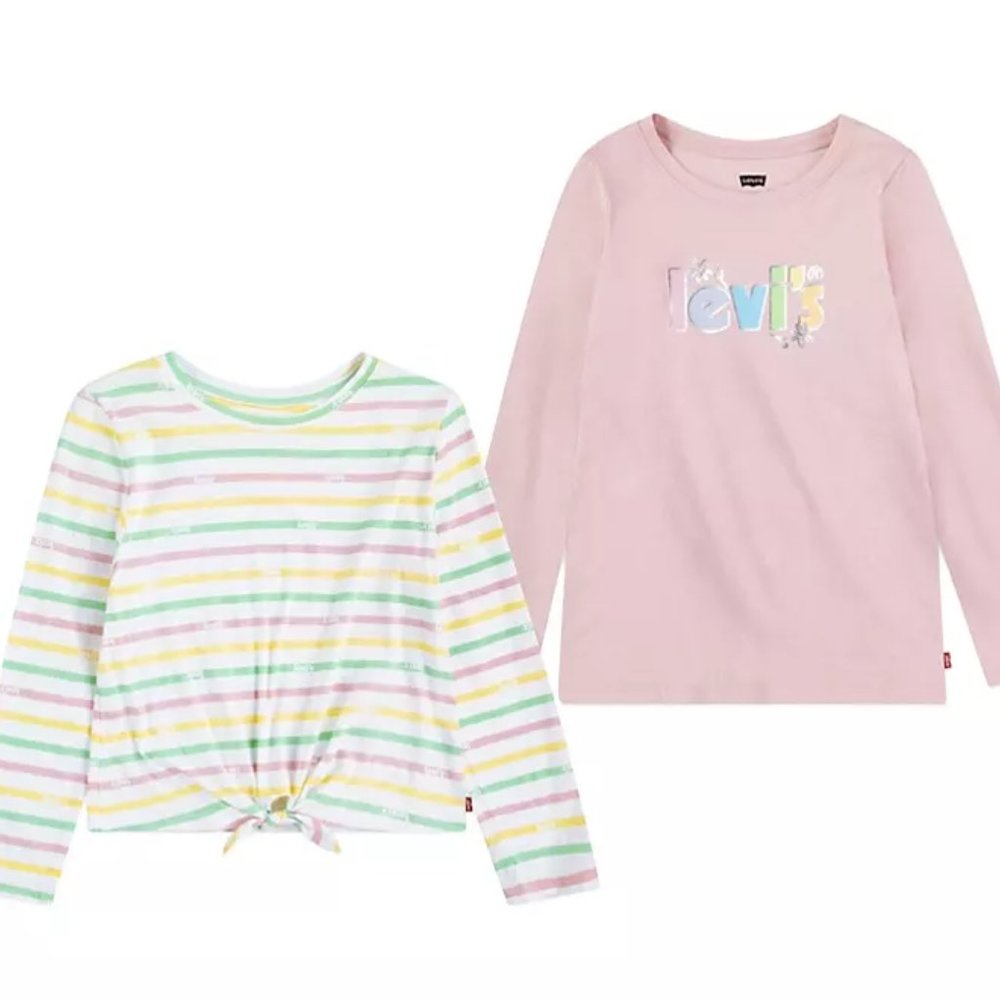 LEVI'S Girls Long Sleeve Cotton Tees - 2 Blouses/Tees - New with Tags